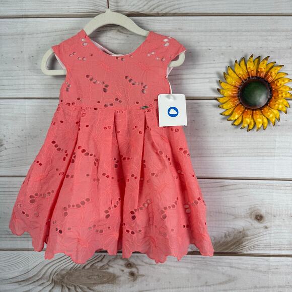 Mayoral Baby Girl Dress 18 Months Coral Pink Eyelet Sleeveless Party Cute - Picture 1 of 3